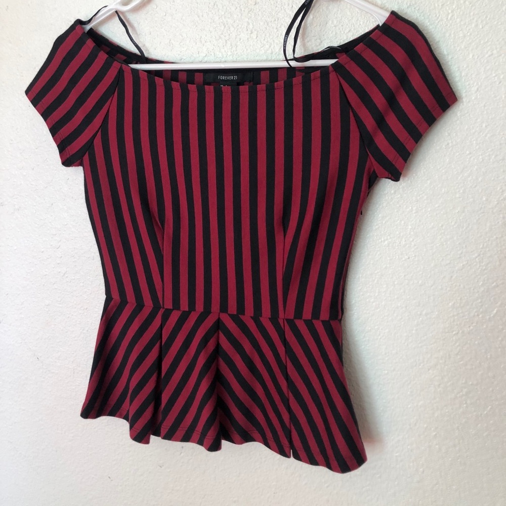 Forever 21 blouse red and black stripped